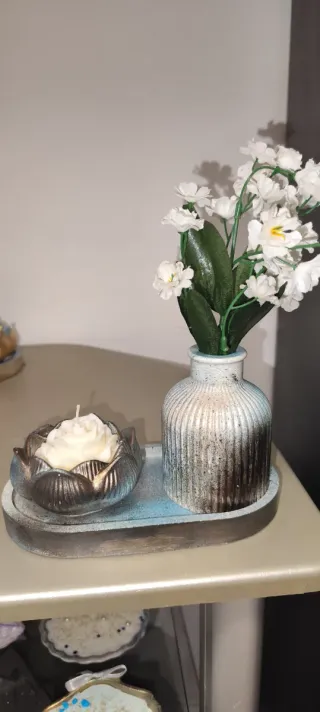 Juego Bandeja, Florero y Vela Flor de Loto