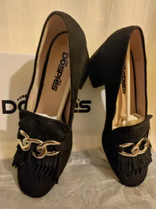 Mocasines tacón Dospies Talla 37 Negro/Oro