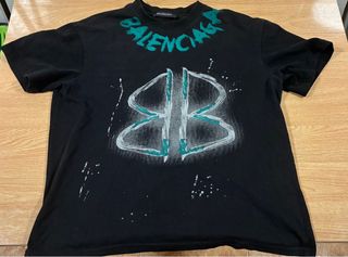 Camiseta Balenciaga Negra con Logo Teal