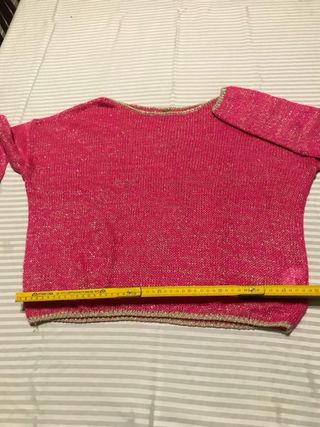 Maglia donna rosa con fili dorati