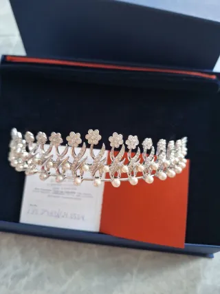 Tiara Swarovski Flores Perlas Plata
