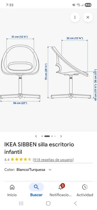 Silla de escritorio Ikea azul