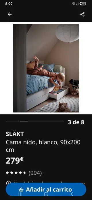 Cama nido IKEA SLÄKT blanca 90x200