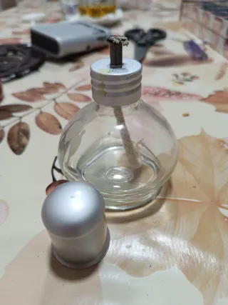 Lámpara de alcohol de vidrio y metal