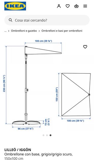 Ombrellone nero con base grigia