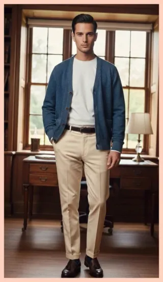 GAP Cárdigan Hombre Talla M Azul Lino Algodón