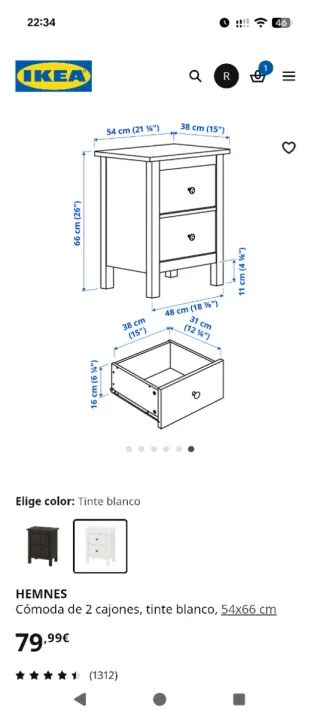 Mesitas de noche Ikea Hemnes blanca