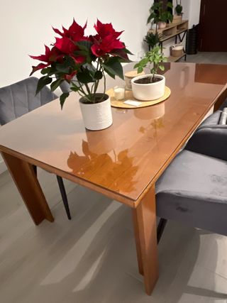 Mesa extensible comedor madera y cristal