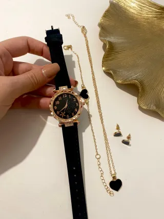 Conjunto Relógio, Pulseira, Colar e Brincos
