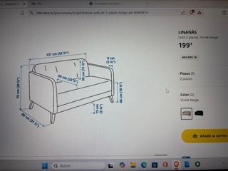 Sofá 2 plazas Ikea beige tela