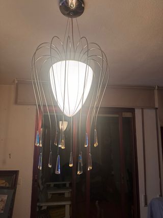 Lámpara colgante cristal y metal dorado