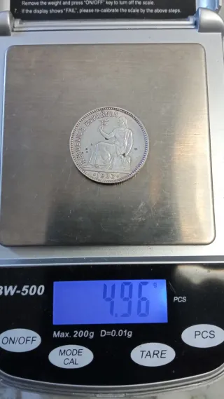 Moneda 1 Peseta Plata República Española 1933 *34