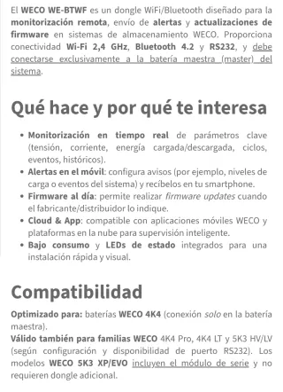 Adaptador WiFi para Batería Solar Weco