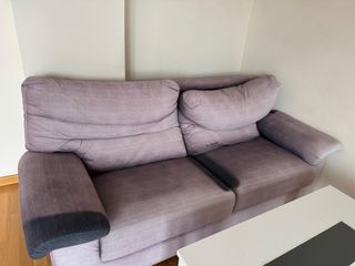 Sofá de 3 plazas tela gris/morado