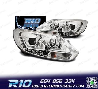 FAROS FORD FOCUS 11-14 LUZ DIURNA FONDO CROMO