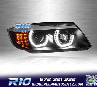 FAROS BMW E90 E91 05-08 OJOS ANGEL LED 3D FONDO NEGRO