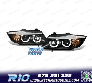 FAROS BMW E90 E91 05-08 OJOS ANGEL LED 3D FONDO NEGRO