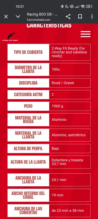 Llantas Fulcrum Racing 800