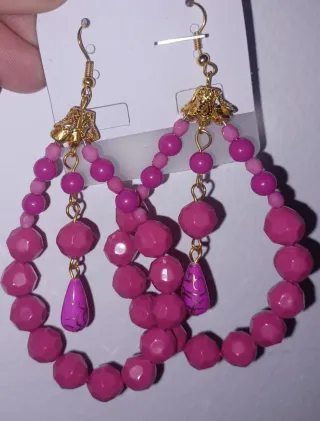 Pendientes flamenca dorados y rosas