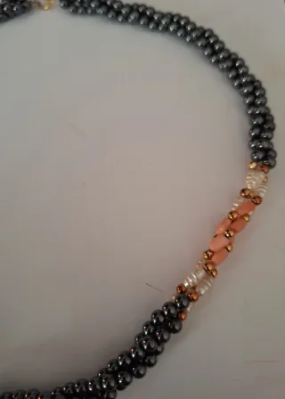 Gargantilla Vintage Hematites, Perla y Coral