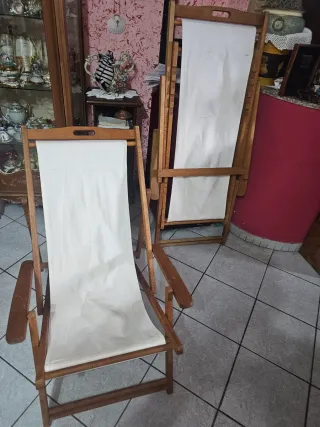 Set 2 sdraiette legno e tessuto e 2 sedie legno