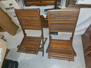 Set 2 sdraiette legno e tessuto e 2 sedie legno