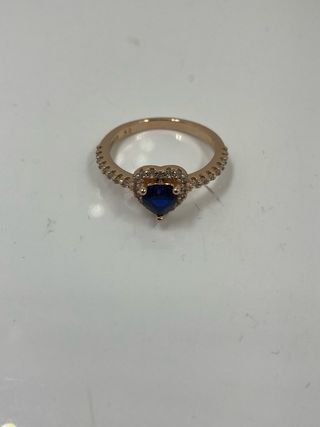 Anillo Corazón Azul Baño Oro Talla 17.3 mm