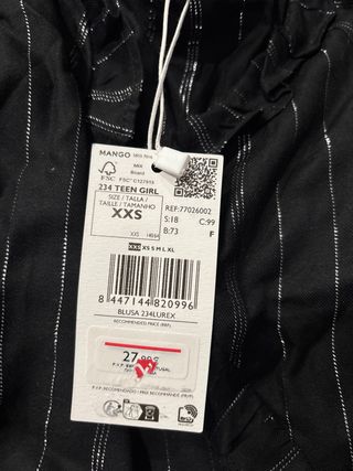 Blusa Mango Rayas Plateadas Talla XS