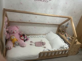 Cama Montessori Madera Natural, Colchón, almohada