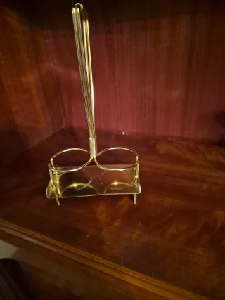 Duo Vinajeras Porcelana Antigua, Soporte Dorado