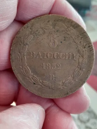 Moneta 5 Baiocchi 1852 Pio IX