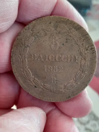 Moneta 5 Baiocchi 1852 Pio IX