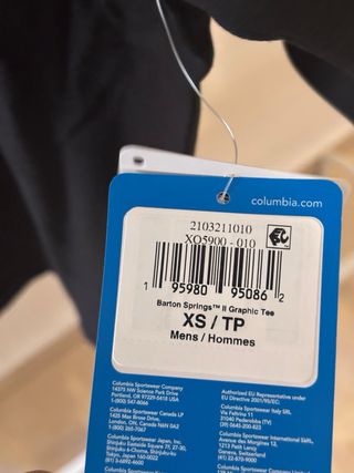 Camiseta Columbia Negra Talla XS Nueva