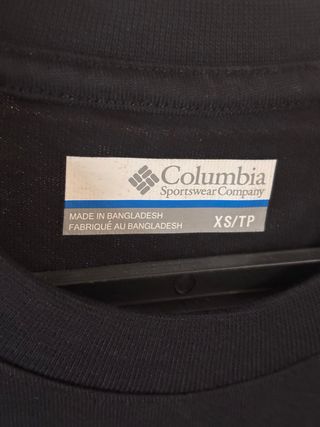 Camiseta Columbia Negra Talla XS Nueva