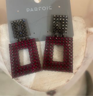 Collar Rectangular burdeos y pendientes