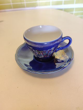 Juego completo de café japonés azul y dorado