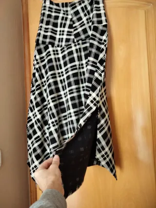 Falda larga cuadros beige y negro