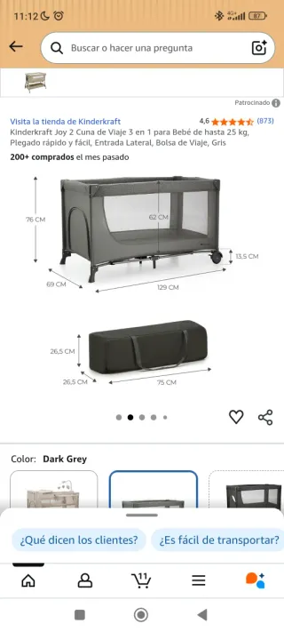 Cuna de Viaje Kinderkraft Joy 2 Gris