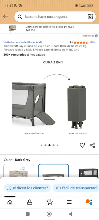 Cuna de Viaje Kinderkraft Joy 2 Gris