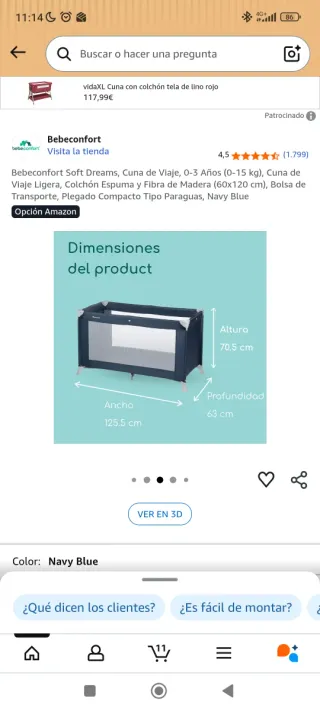 Cuna de viaje Bebeconfort Navy Blue