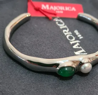 REBAJAS % Brazalete con piedra verde onix y perla