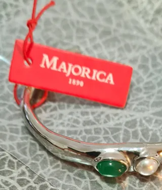 REBAJAS % Brazalete con piedra verde onix y perla