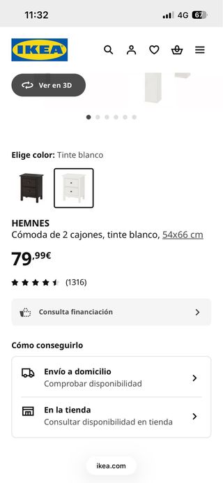 Mesita de noche blanca de madera