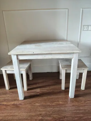 Mesa y silla infantil madera gris/beige