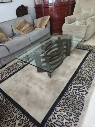 Mesa de centro cristal y hierro fundido