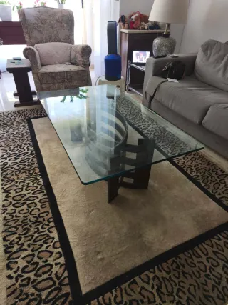 Mesa de centro cristal y hierro fundido