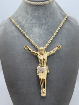 Colgante Cruz Jesús Acero Quirúrgico Chapado Oro