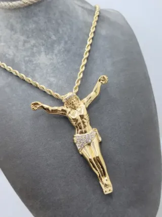 Colgante Cruz Jesús Acero Quirúrgico Chapado Oro