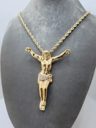 Colgante Cruz Jesús Acero Quirúrgico Chapado Oro