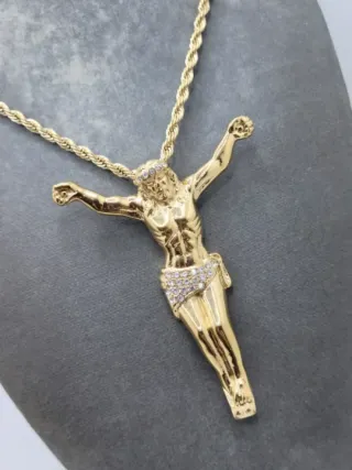 Colgante Cruz Jesús Acero Quirúrgico Chapado Oro